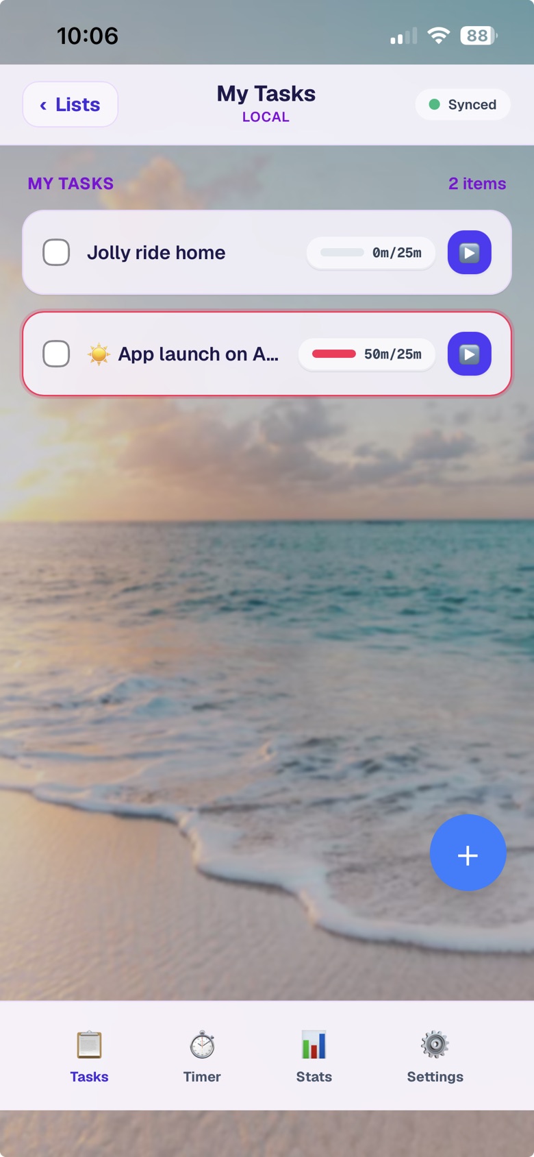 Task list with time estimates